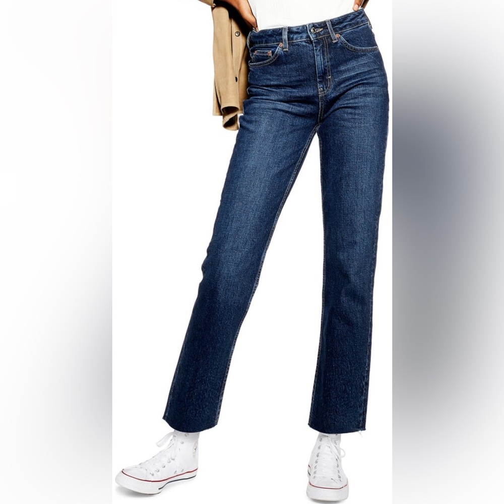 Topshop crop raw hem straight leg jeans